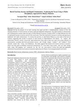 Rural Tourism, Income and Rapid Urbanization: Exploring the Nexus Using a Multi- Disciplinary Approach for Hunza, Pakistan