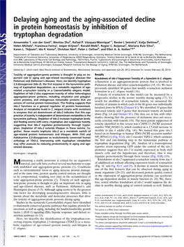 Delaying Aging and the Aging-Associated Decline in Protein Homeostasis by Inhibition of Tryptophan Degradation