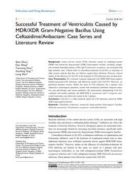 Successful Treatment of Ventriculitis Caused by MDR/XDR Gram-Negative Bacillus Using Ceftazidime/Avibactam: Case Series and Literature Review