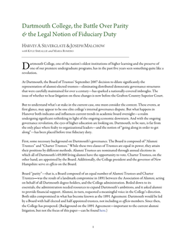 Dartmouth College, the Battle Over Parity & the Legal Notion Of