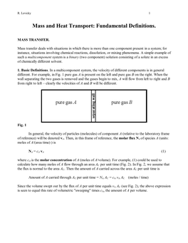 Mass Transfer: Definitions and Fundamental Equations