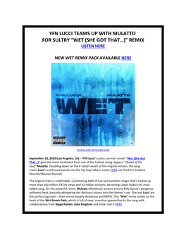Yfn Lucci Teams up with Mulatto for Sultry “Wet (She Got That…)” Remix Listen Here