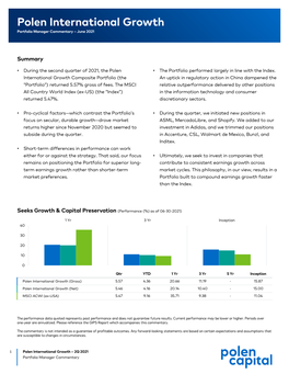 Polen International Growth Portfolio Manager Commentary – June 2021