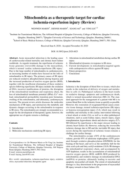 Mitochondria As a Therapeutic Target for Cardiac Ischemia‑Reperfusion Injury (Review)
