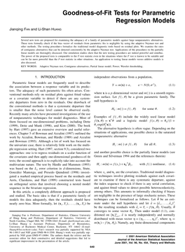 Goodness-Of-Fit Tests for Parametric Regression Models