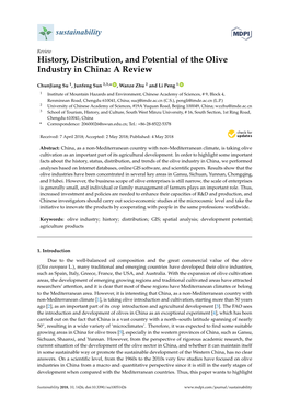History, Distribution, and Potential of the Olive Industry in China: a Review