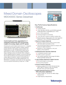 Mixed Domain Oscilloscopes WINNER of 13 INDUSTRY AWARDS MDO4000C Series Datasheet