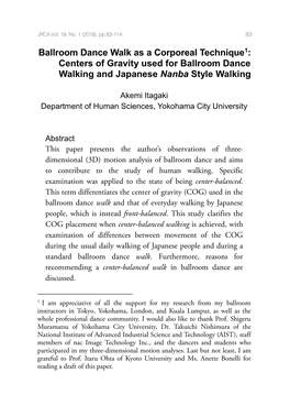 Ballroom Dance Walk As a Corporeal Technique1: Centers of Gravity Used for Ballroom Dance Walking and Japanese Nanba Style Walking