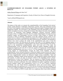 Comprehensibility of Englishes Within Asean: a Synopsis of Results