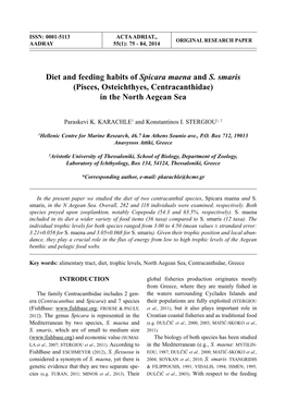 Diet and Feeding Habits of Spicara Maena and S. Smaris (Pisces, Osteichthyes, Centracanthidae) in the North Aegean Sea