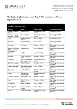 Cambridge Learner Award Winners