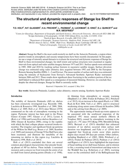 The Structural and Dynamic Responses of Stange Ice Shelf to Recent Environmental Change T.O