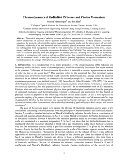 Thermodynamics of Radiation Pressure and Photon Momentum