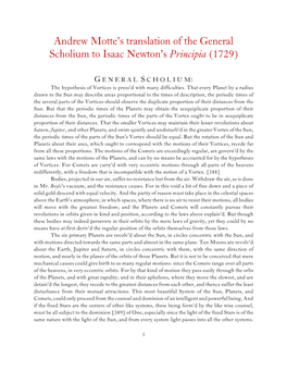 General Scholium to Isaac Newton’S Principia (1729)