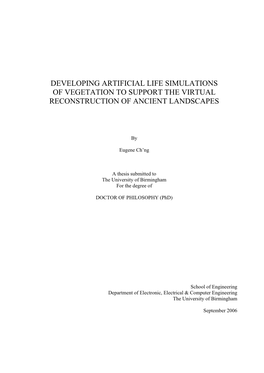 Developing Artificial Life Simulations of Vegetation to Support the Virtual Reconstruction of Ancient Landscapes