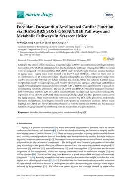 Fucoidan–Fucoxanthin Ameliorated Cardiac Function Via IRS1/GRB2/ SOS1, Gsk3β/CREB Pathways and Metabolic Pathways in Senescent Mice