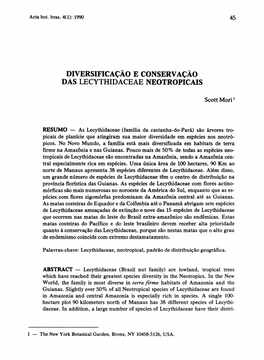 Diversificação E Conservação Das Lecythidaceae Neotropicais