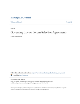 Governing Law on Forum-Selection Agreements Kevin M