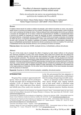 The Effect of Oleoresin Tapping on Physical and Chemical Properties of Pinus Elliottii Wood