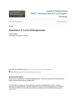 Systematics of Gratiola (Plantaginaceae)