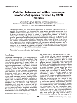 Variation Between and Within Broomrape (Orobanche) Species Revealed by RAPD Markers