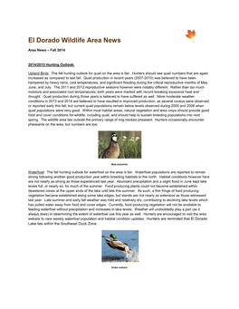 El Dorado Wildlife Area Newsletter 11-20-2014