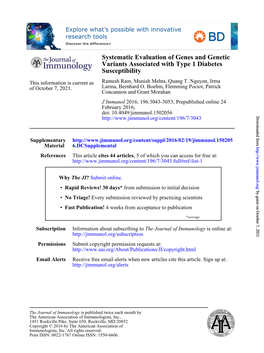 Systematic Evaluation of Genes and Genetic Variants Associated with Type 1 Diabetes Susceptibility