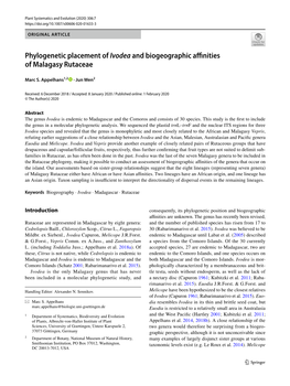 Phylogenetic Placement of Ivodea and Biogeographic Affinities Of
