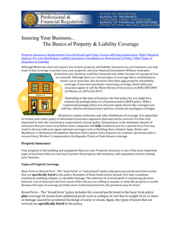 Insuring Your Business... the Basics of Property & Liability Coverage