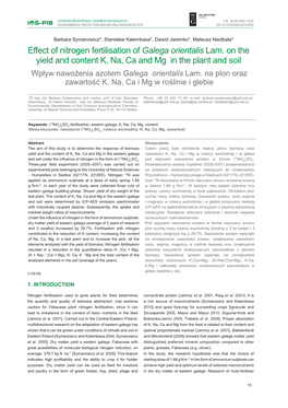 Effect of Nitrogen Fertilisation of Galega Orientalis Lam. on the Yield And