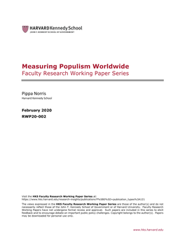 Measuring Populism Worldwide Faculty Research Working Paper Series