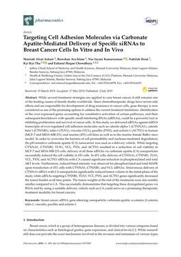 Targeting Cell Adhesion Molecules Via Carbonate Apatite-Mediated Delivery of Speciﬁc Sirnas to Breast Cancer Cells in Vitro and in Vivo