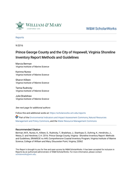 Prince George County and the City of Hopewell, Virginia Shoreline Inventory Report Methods and Guidelines