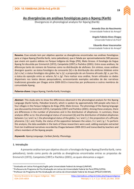 As Divergências Em Análises Fonológicas Para O Ikpeng (Karib) Divergences in Phonological Analysis for Ikpeng (Karib)