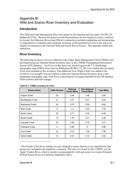 Appendix B: Wild and Scenic River Inventory and Evaluation