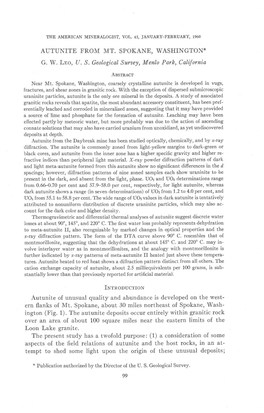 AUTUNITE from MT. SPOKANE, WASHINGTON* G. W. Lno, U. S. Geologicalsurvey, Menlo Park, California