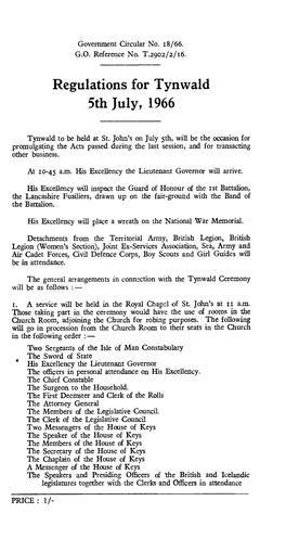 Regulations for Tynwald 5Th July, 1966