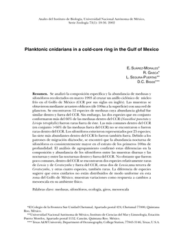 Planktonic Cnidarians in a Cold-Core Ring in the Gulf of Mexico