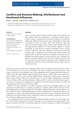 Conflict and Decision‐Making: Attributional and Emotional Influences