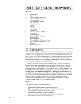 Unit 9 Loss of Global Biodiversity