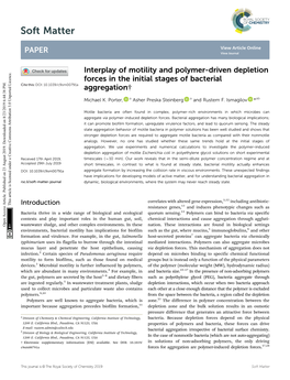 Interplay of Motility and Polymer-Driven Depletion Forces in the Initial Stages of Bacterial Cite This: DOI: 10.1039/C9sm00791a Aggregation†