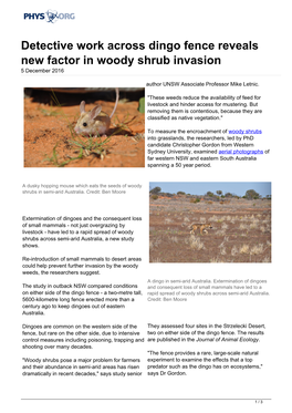 Detective Work Across Dingo Fence Reveals New Factor in Woody Shrub Invasion 5 December 2016