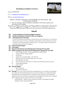 BENEFIELD PARISH COUNCIL Agenda