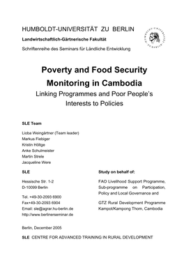 Poverty and Food Security Monitoring in Cambodia Linking Programmes and Poor People’S Interests to Policies