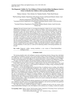 The Diagnostic Validity for New Edition of Tehran-Stanford-Binet Intelligence Scale in Order to Identify the Children with Learning Disabilities