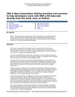 IBM Z Open Automation Utilities Provides New Services to Help Developers Work with IBM Z/OS Data Sets Directly from the Shell, Java, Or Python