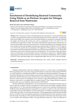 Enrichment of Denitrifying Bacterial Community Using Nitrite As an Electron Acceptor for Nitrogen Removal from Wastewater