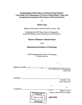 Case Study of LG Demergers in Terms of Shareholders Value and Corporate Governance in the Context of Korean Practice