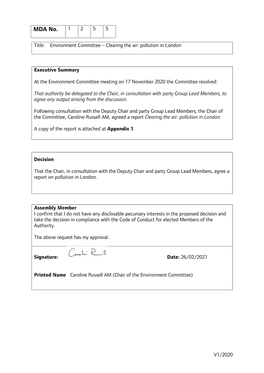 Environment Committee – Clearing the Air: Pollution in London