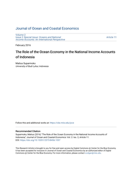 The Role of the Ocean Economy in the National Income Accounts of Indonesia